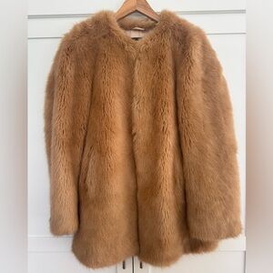 Luxurious Ann Taylor Tan Faux Fur Coat Size S